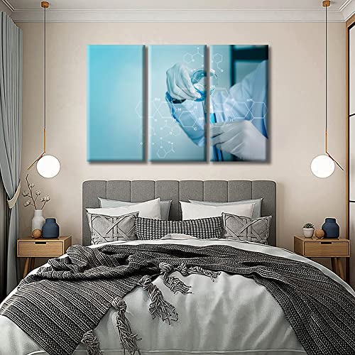 Image of TUMOVO Wall Decor Scientists and Scientific Experiments Wall Art Medical Painting Home Decor Medical backgroun Wall Decor for Living Room 3 Piece Framed Ready to Hang, 60 inch Wx40 H