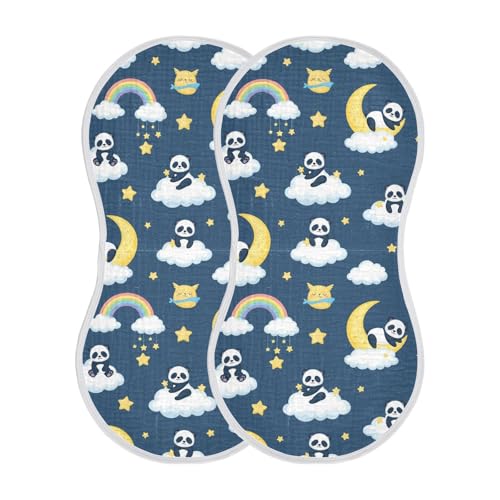 J JOYSAY Panda Moon Cloud Blue Baby Burp Cloths for Boys Girls Large 22''x11'' Cotton 4 Layer Baby Spit-Up Rags for Babies Unisex one sizex2
