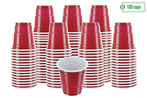 Disposable Shot Glasses - Mini Red Party Cups - 120 Count 2 Ounce - Plastic Shot Cups - Jello Shots - Jager Bomb - Beer Pong - Perfect Size For Serving Condiments, Snacks, Samples And Tastings #TOP6