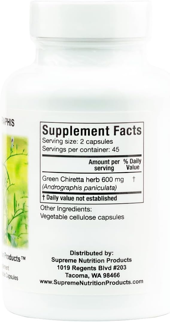 Supreme Nutrition Andrographis, 90 Pure Green Chiretta Vegetarian Capsules (Pack of 2)