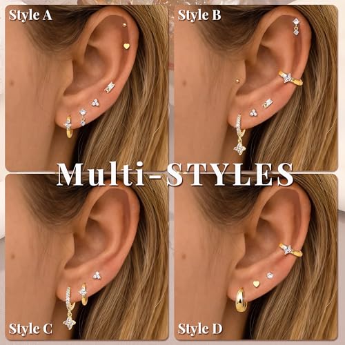 Fansilver Hypoallergenic Flat Back Earrings for Women 20G Surgical Stainless Steel Cartilage Earring Sets for Multiple Piercing Dainty Small Hoop Flatback Stud Earrings Stacks3