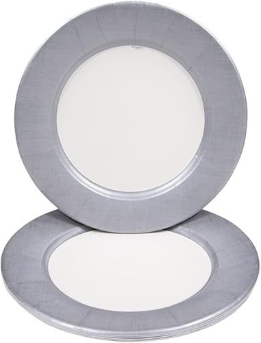 Miniatura 10 de Caspari Platos llanos de papel con borde de lino en fucsia, paquete de 8