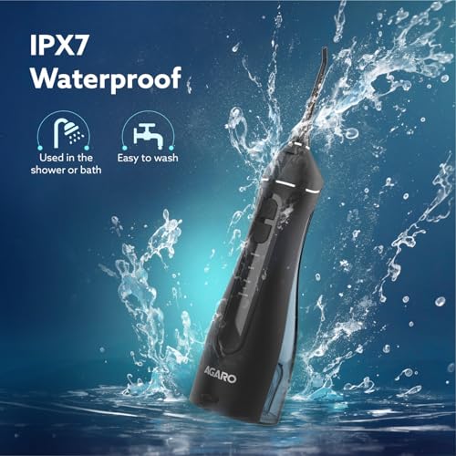 Image of AGARO Ultra Oral Irrigator, Portable, Cordless, Rechargeable, 4 Cleaning Modes, IPX7 Waterproof, 200ml Water tank, Flossing at Home & Travel, Black
