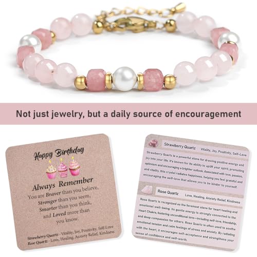 Image of Quietsun Trendy Gifts for Her-Positive /Love /Joy Natural Crystal Bracelets for Girls /Teens /Adults-Adjustable /Handmade-Gift Box Packing