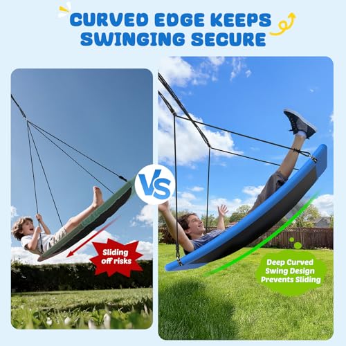 Image of Trekassy 700lb Giant 60 inch Skycurve Platform Tree Swing for Kids and Adults with 2 Hanging Straps-Blue (Patented)