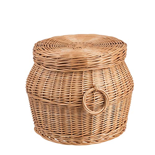 Panier rond avec couvercle e-wicker24 en osier buff naturel H32