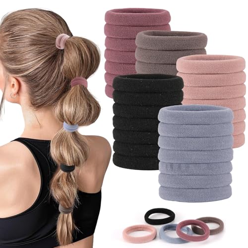 Haargummis für Damen, glatte und dicke Haarbänder, strapazierfähig, elastisch, für sicheren Halt des Pferdeschwanzes, Naturfarben, 35 Stück