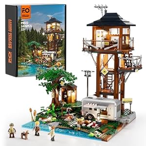 Funwhole Lookout Campground Lighting Building-Bricks Set – Retro Wild Camping Car and Family Minifigures LED Light Building Set 1426 Pcs for Adults and Teen