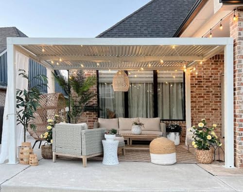 PURPLE LEAF Outdoor Louvered Pergola 12' x 14' White Aluminum Pergola Modern Shade Gazebo with 2 Independently Adjustable Rainproof Hardtop for Patio Garden Yard