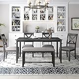 6 Piece Dining Table Set, Wood Dining Dinette Table and 4 Upholstered Chairs with 1 Bench, Rustic...
