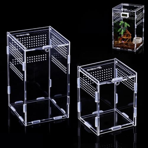 2個セット レプタイルボックス 爬虫類飼育箱 爬虫類 ケージ 飼育ケース 透明アクリル飼料箱 爬虫類シェルター 爬虫類テラリウム レオパケージ 給餌ケージ 虫かごー トカゲ ヘビ 亀 ヤモリ 蜘蛛 サソリハリネズミ カエル 小型動物用 飼育や輸送に最適 通気性