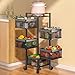 Scaffale da cucina multistrato con ruote, Cremagliera per verdure rotante a 360°, Scaffale per stoccaggio da cucina Portagruppamento, Rack da Cestino Girevole con pavimento quadrato(Size:5 layer)