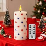 Guluto Battery Operated led Candles, 4th of July Pentagram Pillar Candles,Non-breakable Acryliy Candle,Patriotic Candle with Remote and Timer for Independence Day Table Decoration 2.8' D x 6' H