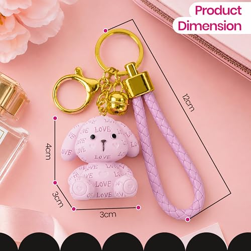 Image of Storite Bunny Keychain for Women & Girls, Cute Rabbit Bag Charm with Heart Pendant, Braided Strap & Bell, Fashion Key Ring for Handbags, Backpacks & Car Keys