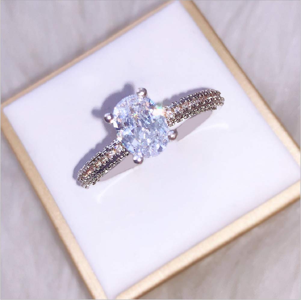 Duan Oval Cut White Topaz Natural Gemstone Ring in Sterling Silver Women Cubic Zirconia 3ct CZ Engagement Wedding Band Ring Size 6-10 (Size 7)