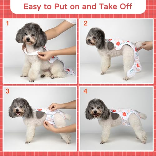MICOOYO Hundewindel, Einteiler, Sanitärhöschen, Wiederverwendbare Hundewindeln für Hunde Welpen, waschbare Hundehose mit verstellbarem Hosenträger, Blumen, M