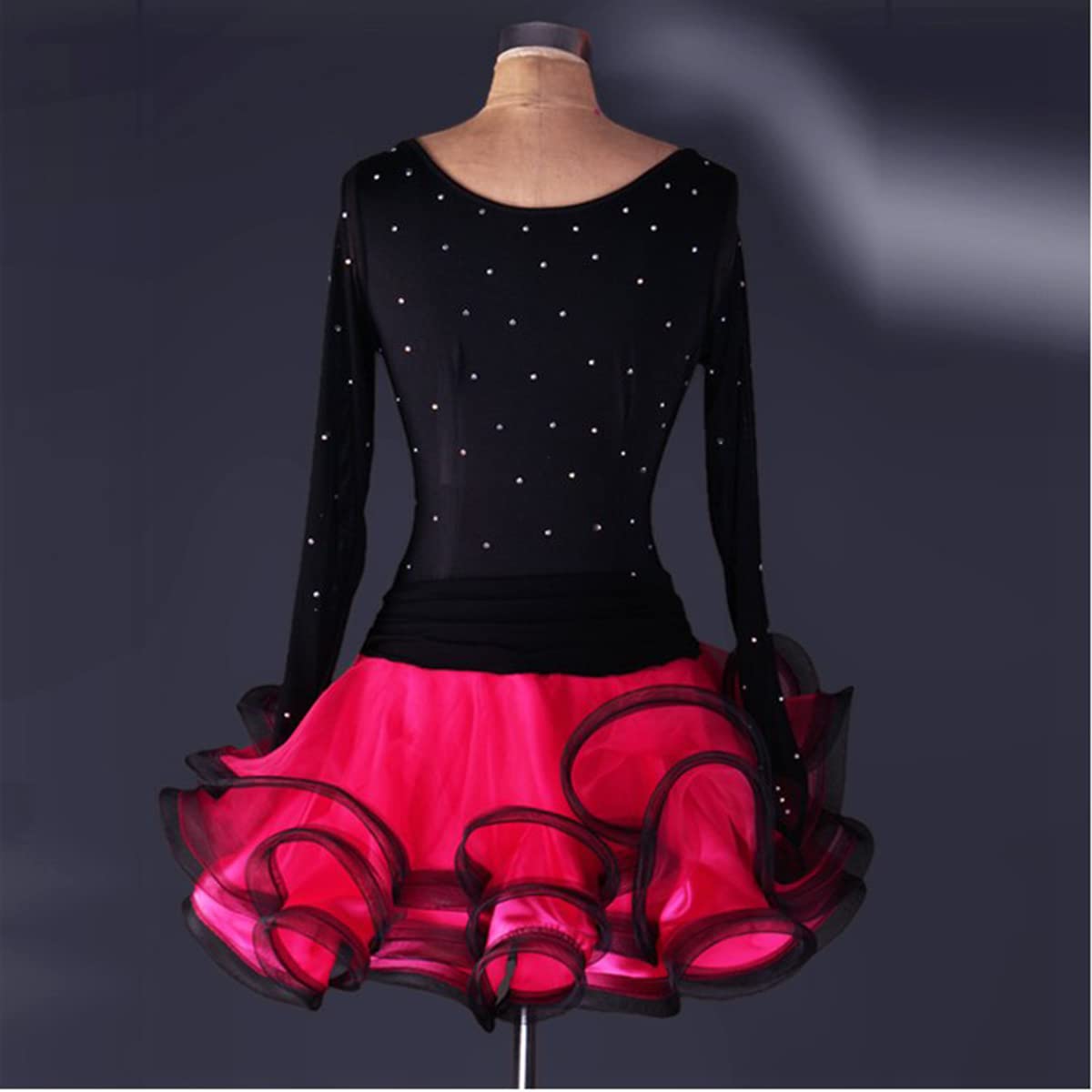 Damen Latein Tanzkleider Ballsaal Samba Cha Cha Kostüm Rundhals Langarm Latein Turnierkleid Tutu Tango Soziale Wettbewerb Kostüme Salsa Tanzen Outfit Foxtrot Praxisrock