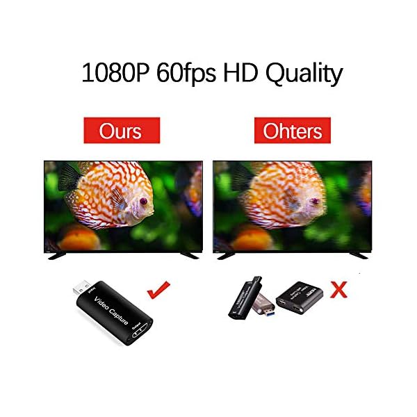 Videoaufnahmekarte, HDMI zu USB 2.0 Videospielaufnahme 1080P 60FPS, HD Video und Audio Capture Card,HDMI USB Adapter,für… – Bild 3