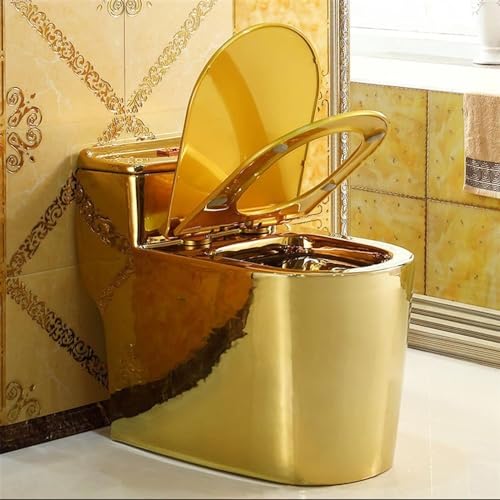 Inodoro para baño, inodoro dorado de una pieza con asiento de confort, bola de inodoro dorada, alargado, 68x62x37 cm miniatura 2