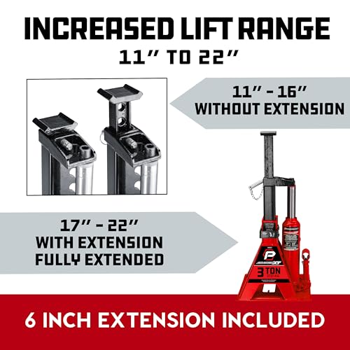 Image of POWERBUILT 3 Ton All-in-One Hydraulic Bottle Jack and Jackstand in One, Compact, Wide Base, 11-21 Inch Range, Eliminates Jackstands, for Trucks, SUVs, RVs, Trailers, ASME, Not for Sedans - 640912