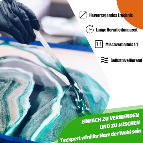 Teexpert 64oz Hochglanz Epoxidharz Set, Klares Selbstnivellierendes Blasenfreies Epoxy Resin, 1:1 Mischung Epoxidharz mit Härter für Schmuck, Formen, Wohnkultur, Untersetzer, Ornamente