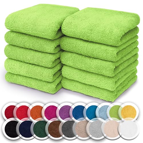 NatureMark 10er-Set Frottee-Waschlappen für Gesicht und Hände – 100% Baumwolle, weich und saugfähig – 30×30 cm, Apfel Grün