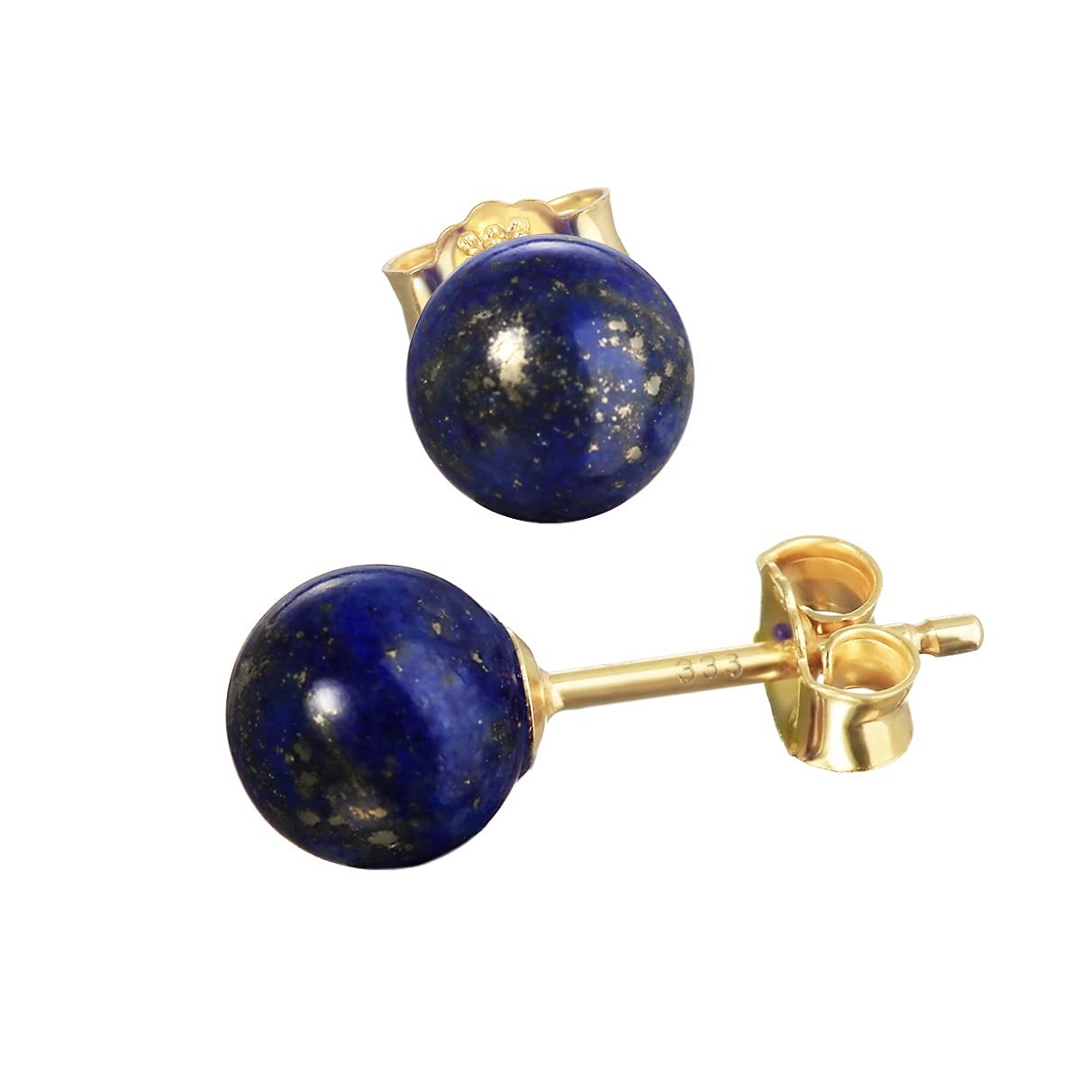 NKlaus Ohrstecker 333er Gelbgold 8 Karat Naturstein-Kugel 6,1–6,3mm 2 Stück