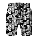 Mens Swim Trunks with Mesh Lining,African Black and White Digital Art Ritual Symbols Quick Dry Swimsuit Board Shorts Beach Pants Swimwear Bathing Suits XL