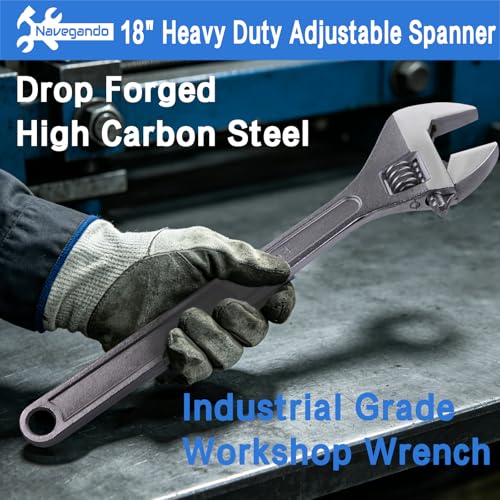 Image of Navegando 18 Inch Large Heavy Duty Adjustable Wrench, Big Jaw Opening, High Titanium Steel Forged Industrial Wrench for Plumbing, Automotive, Construction Repair