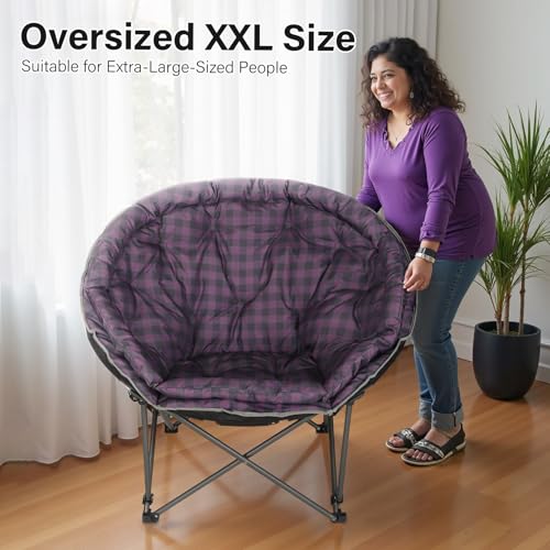 Silla de Camping Plegable XXL Redonda LANMOUNTAIN, Acolchada, Resistente hasta 400 lbs, para Exterior, Color Morado miniatura 4