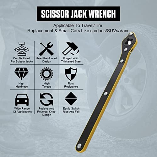 Image of Labor-Saving Jack Ratchet 13.4 Inches Long for Auto, 0.24'' Thick Handle Metal Scissor Jack, 0.98'' Diameter Garage Tire Wheel Lug Wrench, Lift Speed Handle Tool Fit for Small Cars, SUVs and Vans