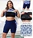 Halcurt Womens Plus Two Piece Rash Guard Swim Suit Shorts with Shirt Bathing Suits T-Shirt with Bra Swimwear Sets Palm 3X