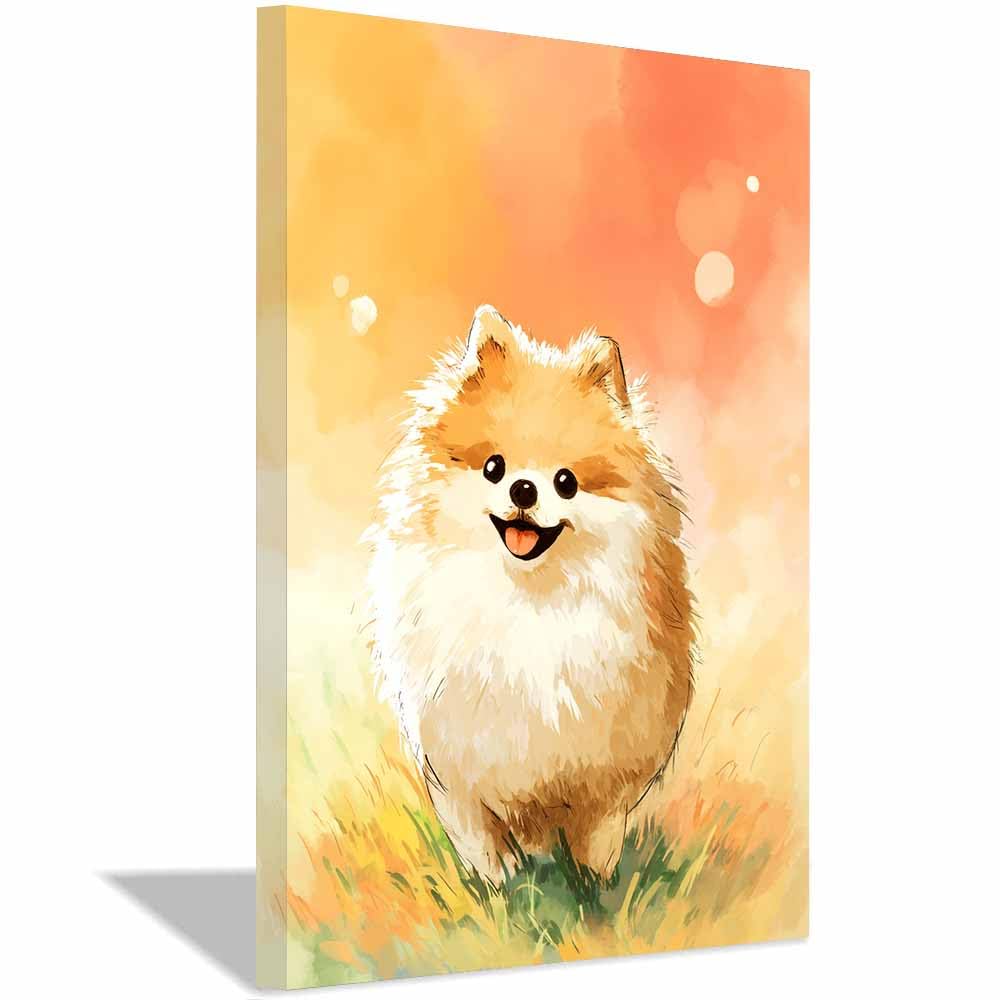 ZAMAEIU Canvas Print Wall Art Pug Painting Abstract Dog Animal Paintings, Suitable for living room, bedroom, for Kids Room Decoretc.(orange)-30x50cm Framed