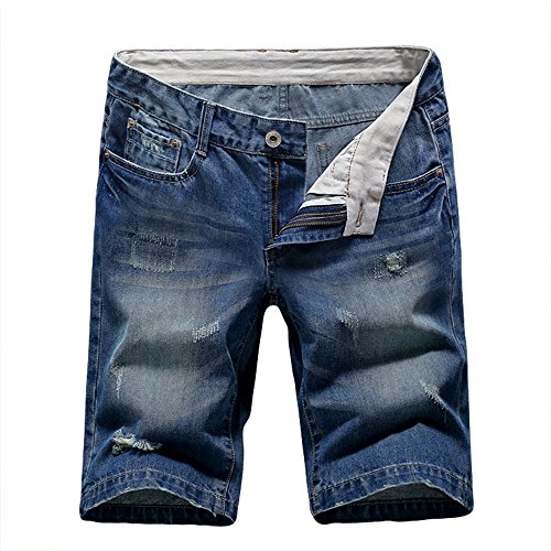 HiLY Men's Jean Shorts Casual Ripped Denim Short Mid Waist Distressed Slim Fit