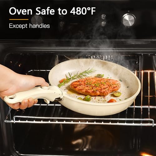 Image of GiPP Pots and Pans Set Detachable Handle Cookware Sets Kitchen Cooking Set | Non Stick,Healthy,Non Toxic,PFAS PFOA & PTFE Free, Dishwasher &Oven Safe, All Stoves are Compatible,Big Size,21PCS, Cream