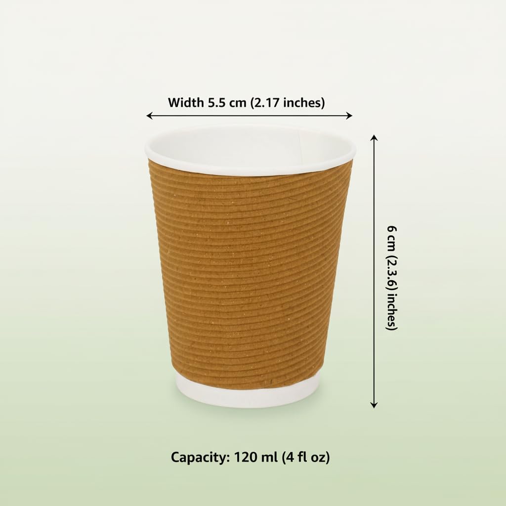 Khaana Packaging 120ml Ripple Paper Cups Pack of 100 | Eco-Friendly Disposable Paper Cups for Hot & Cold Beverages | Leak-Proof, Thick & Durable, Sustainable Ripple Cups | Brown 1