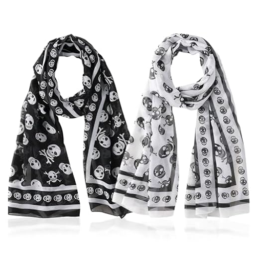 SAIIURV 2 Piezas Calavera Bufandas Pañuelos Cuello Mujer 150 x 50 cm Bufanda de Moda de Gasa con Estampado de Calavera Chales para Fiesta Festivales Diario (2 Colores) | Ya disponible en tu tienda friki favorita! En mundofriki.es! SAIIURV 2 Piezas Calavera Bufandas Pañuelos Cuello Mujer 150 x 50 cm Bufanda de Moda de Gasa con Estampado de Calavera Chales para Fiesta Festivales Diario (2 Colores) | Ya disponible en tu tienda friki favorita! En mundofriki.es!