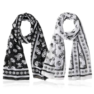 SAIIURV 2 Piezas Calavera Bufandas Pañuelos Cuello Mujer 150 x 50 cm Bufanda de Moda de Gasa con Estampado de Calavera Chales para Fiesta Festivales Diario (2 Colores) | Ya disponible en tu tienda friki favorita! En mundofriki.es!