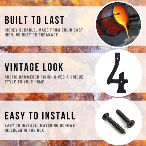 Cerus Rustic Black Hammered Solid House Numbers For Outside Cast Iron Door House Numbers, Large Numbers, 5.5 Inches, Black Mailbox Numbers (Number 4) #TOP2