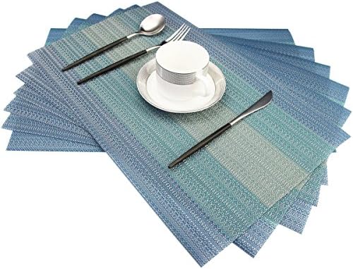 Bright Dream Placemats and Table Runner Sets Woven Vinyl Non slip 6 Placemats with 1 Table RunnerGrey