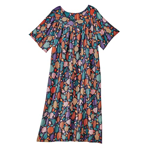 Image of AmeriMark Casual Women's Patio Muumuu House Dress Loose Comfortable Short Sleeve Sun Dress Lounger Gown Sleepwear for Ladies