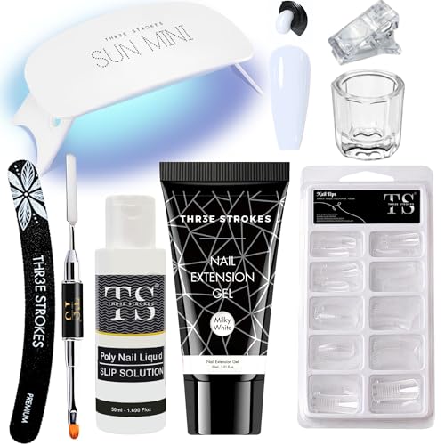 Image of Poly Nail Gel Extension Kit for Builder Gel UV Nail Art Kit, Nail Extension Set (8in1) (needs 2-3 time practice)(SSD KIT) (MILKY WHITE, SSD KIT)