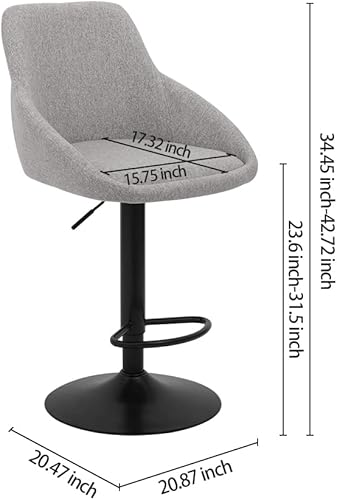 Miniatura 3 de CangLong Taburete de bar giratorio ajustable estilo mediados de siglo con sillas de comedor con soporte de espalda, juego de 2, gris