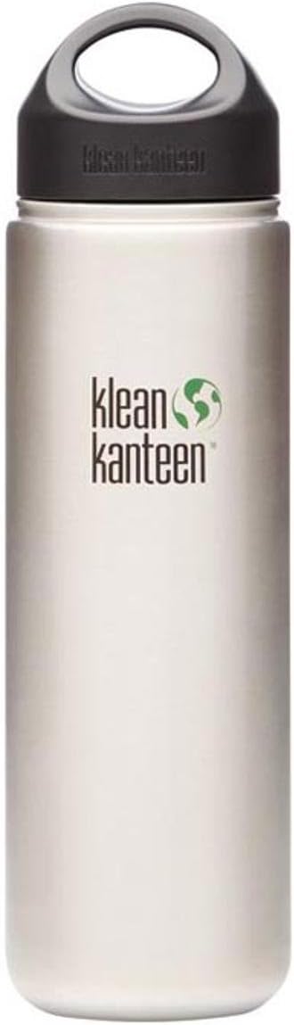 Klean Kanteen Wide Mouth Single Wall Water Bottle with Loop Cap, Brushed Stainless Steel, 27-Ounce