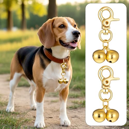 Axafazup 2 Pcs Cat Bell for Pet Collar, Mini Dog Collar Bells, Pet Pendant Accessories with Heavy Duty Snap Clips, Training Collars Charms for Dogs and Cats, Pets Gift, DIY Jewelry (Gold) - Thumbnail 4