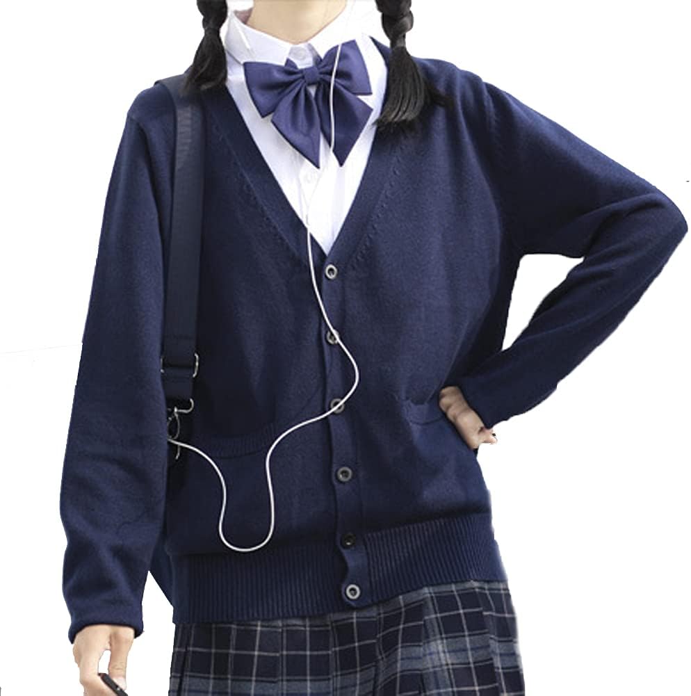 Blostirno Women's Cardigan School Uniform Sweater Cardigans V-Neck Long Sleeve Button Down Knit with Pockets - Image 4