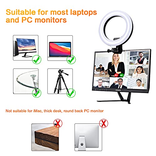 8" Ringlicht Laptop, Beleuchtung Videokonferenz Licht, Led Videoleuchte mit - USB-Kabelsteuerung, Klemmhalterung, Handy Stativ, für Fernarbeit, Fernunterricht, Live Streaming – Bild 7