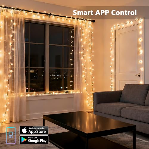 Image of Brizled Smart String Lights, 65.61ft 200 LED Christmas Lights with APP & Voice Control, WiFi Christmas Fairy Light Warm White Music Sync Xmas Tree Lighting Green Wire for Home Xmas Tree Party Decor