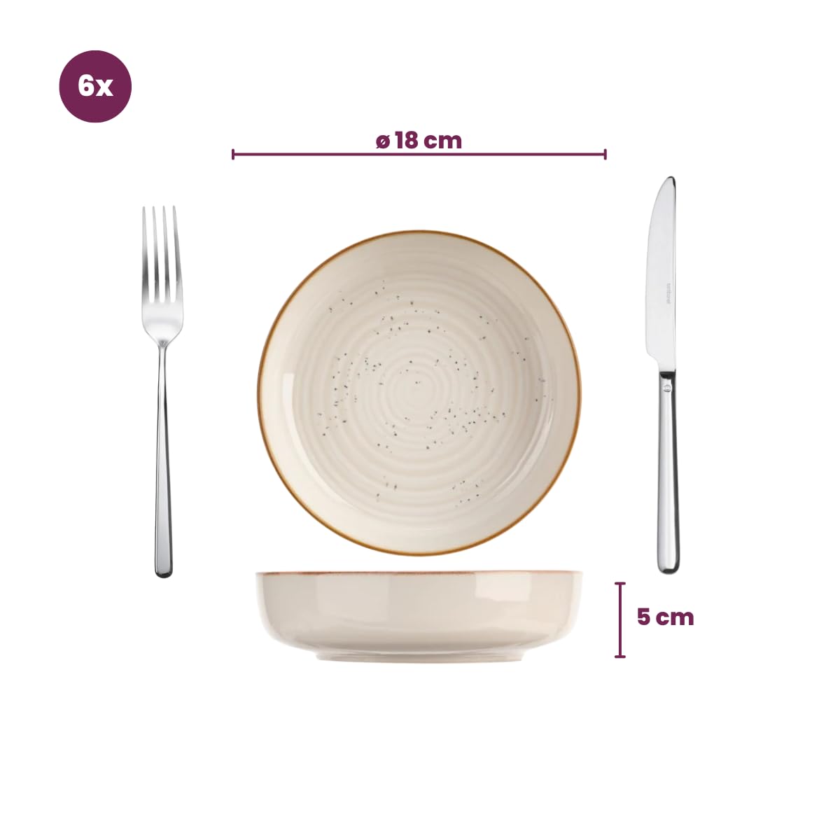 Cosy & Trendy Assiette creuse BALTIC Vanilla-Grès-D18,5XH5CM-Lot de 6, Vanillia