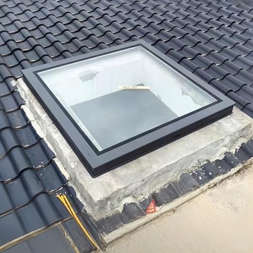 Manual Ventilation Skylight Hatch Cover - Tempered Glass Roof Window for Attics & Sun Rooms - Sloped/Flat Design (550x500mm) - Enhance Natural Light & Security